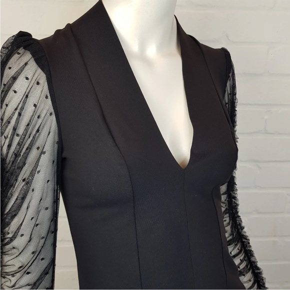 Free People Mesh Sleeves Top XS UK 4 6 Black V Neck Party Night Out BNWT - Picture 5 of 11